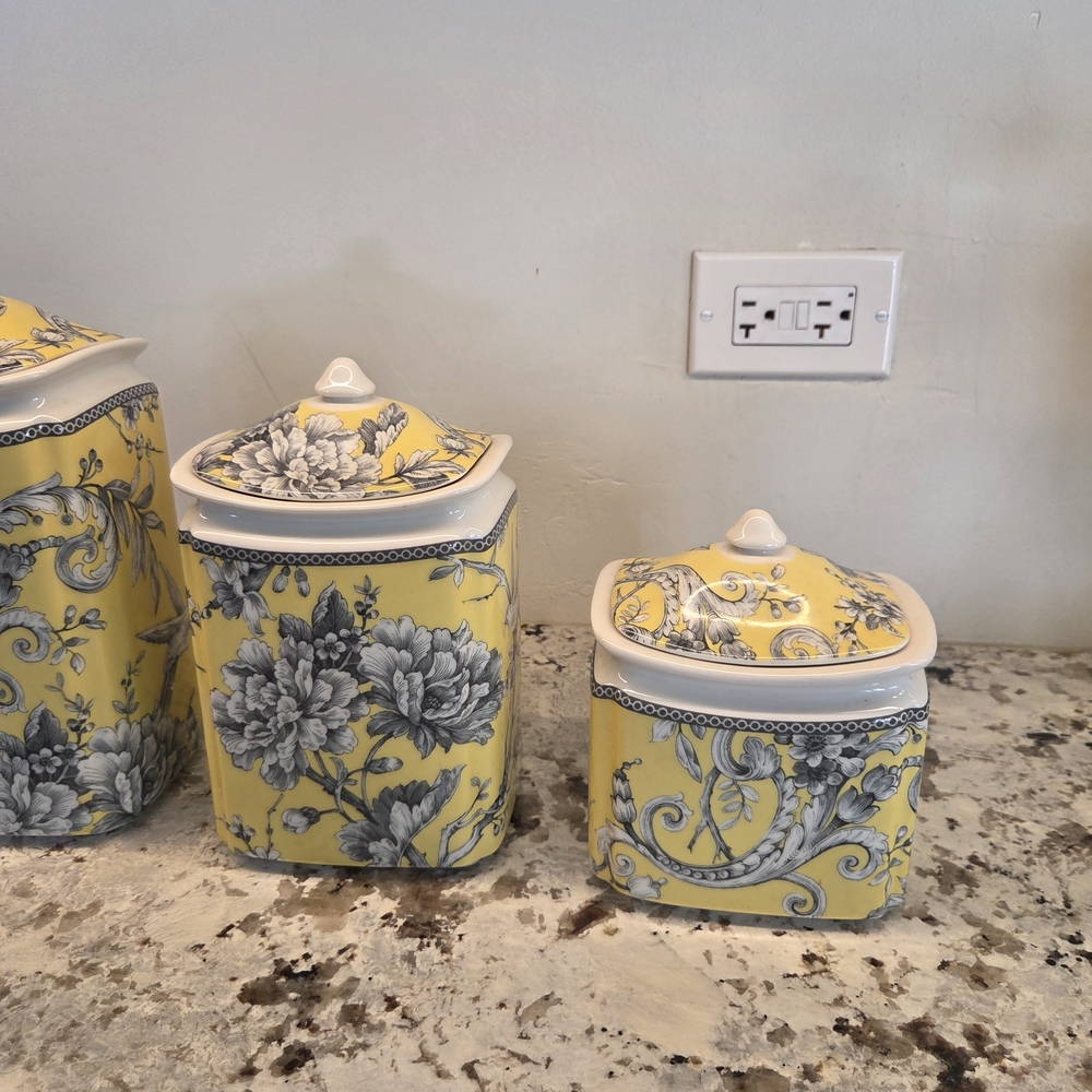 222 Fifth Yellow and White Floral Canister Set - Picture 3 of 8